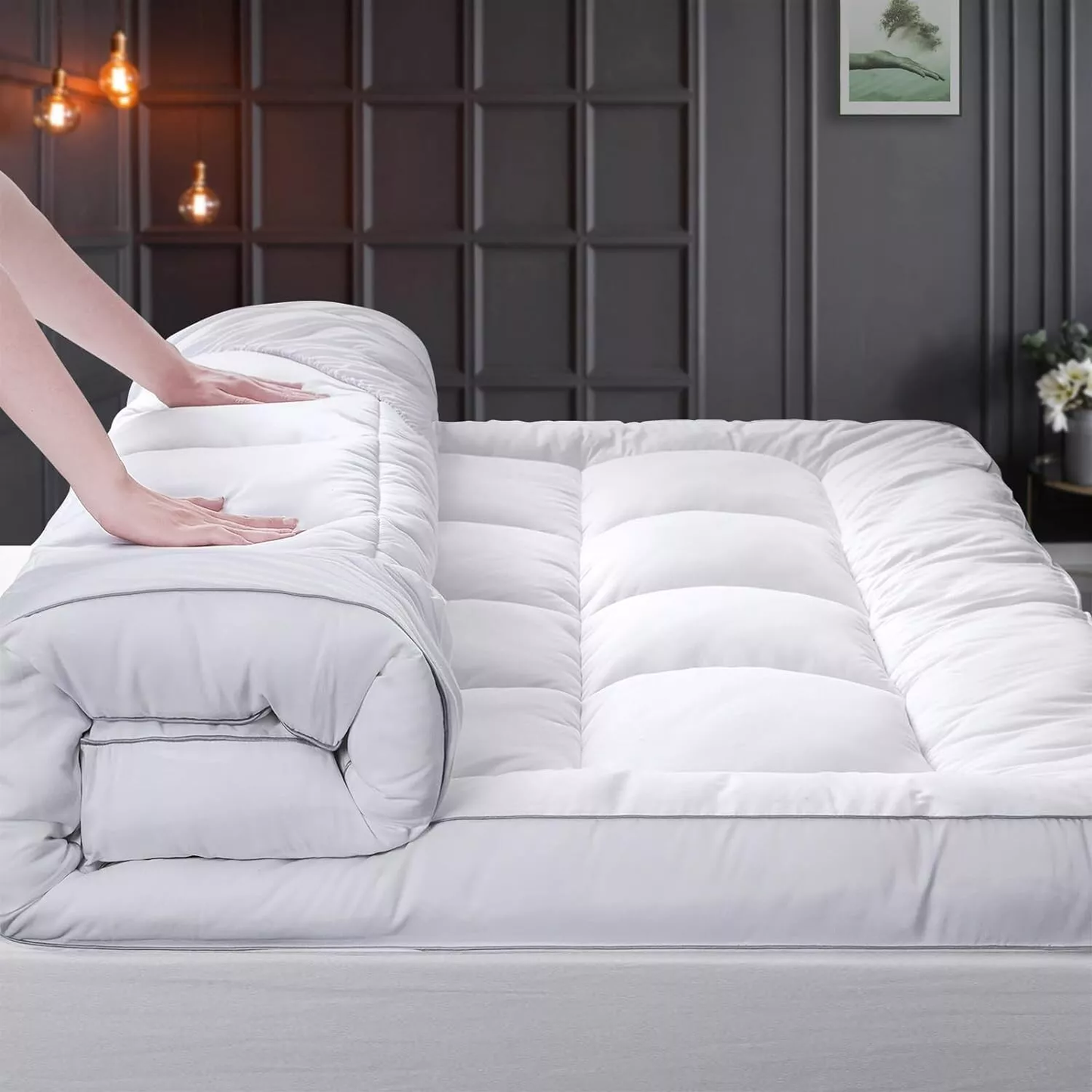 Luxury Mattress Topper Extra Deep Sleep Filling 4 inches /10cm 1000 GSM Hotel Quality Super Soft Topper