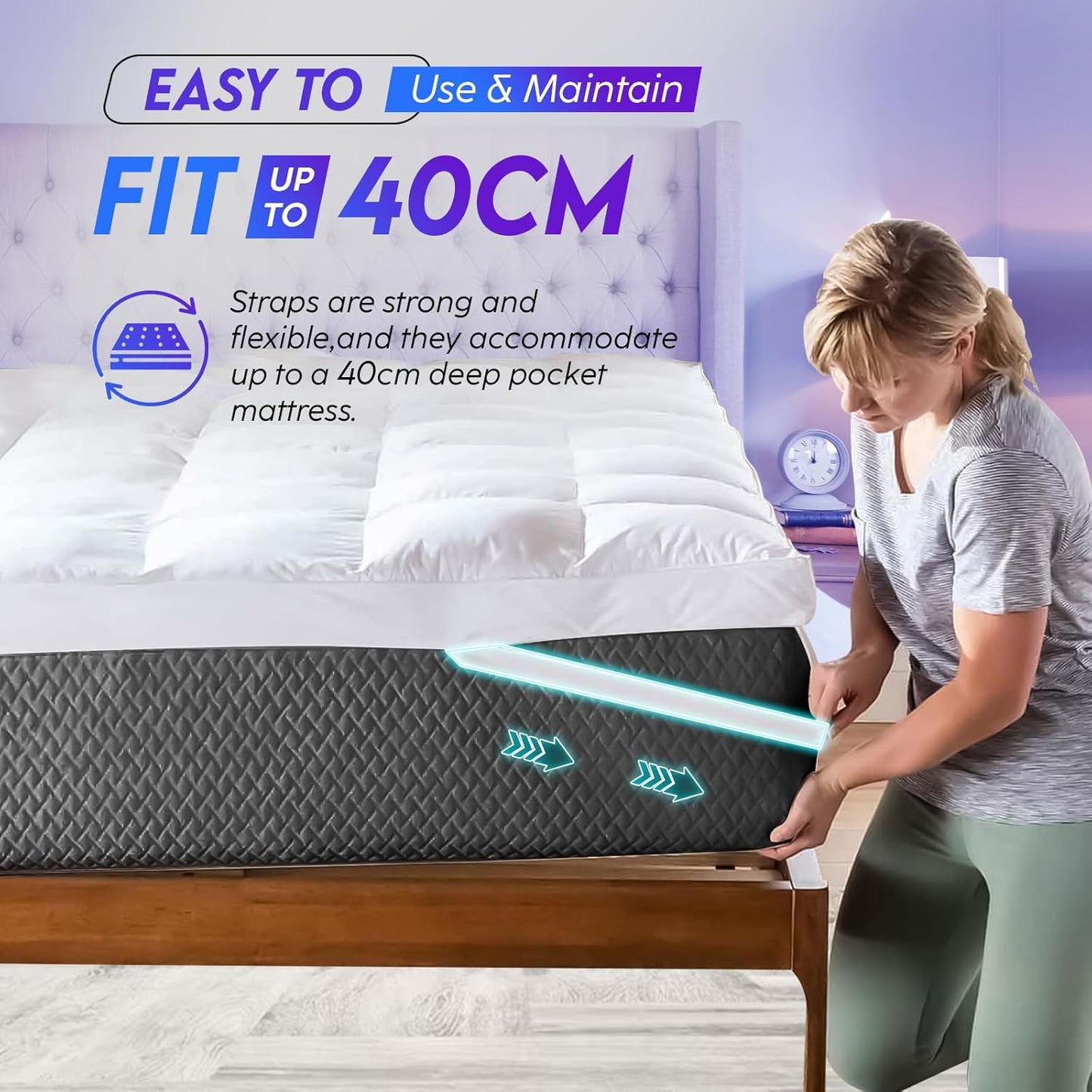 Luxury Mattress Topper Extra Deep Sleep Filling 4 inches /10cm 1000 GSM Hotel Quality Super Soft Topper