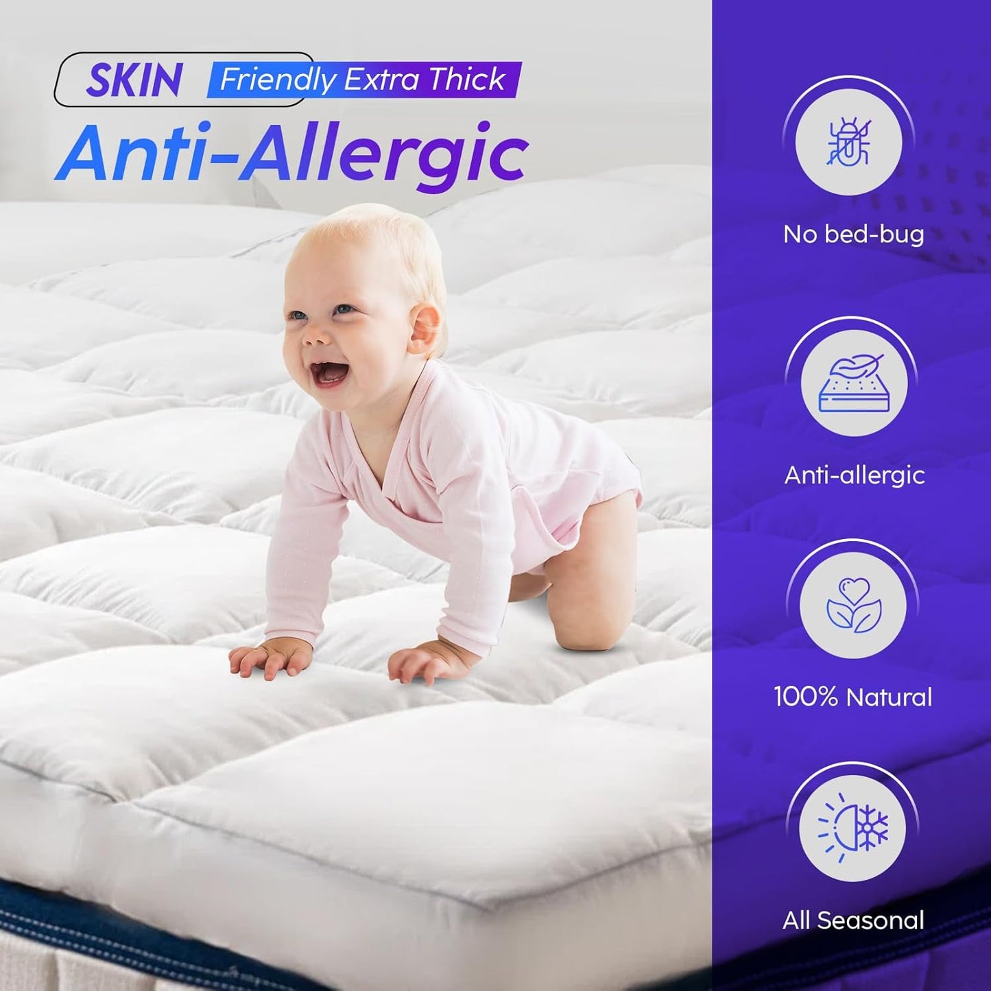 Hotel Quality Mattress Topper Extra Deep Sleep Filling 4 inches /10cm Ultra Thick Bounce Back Soft Topper