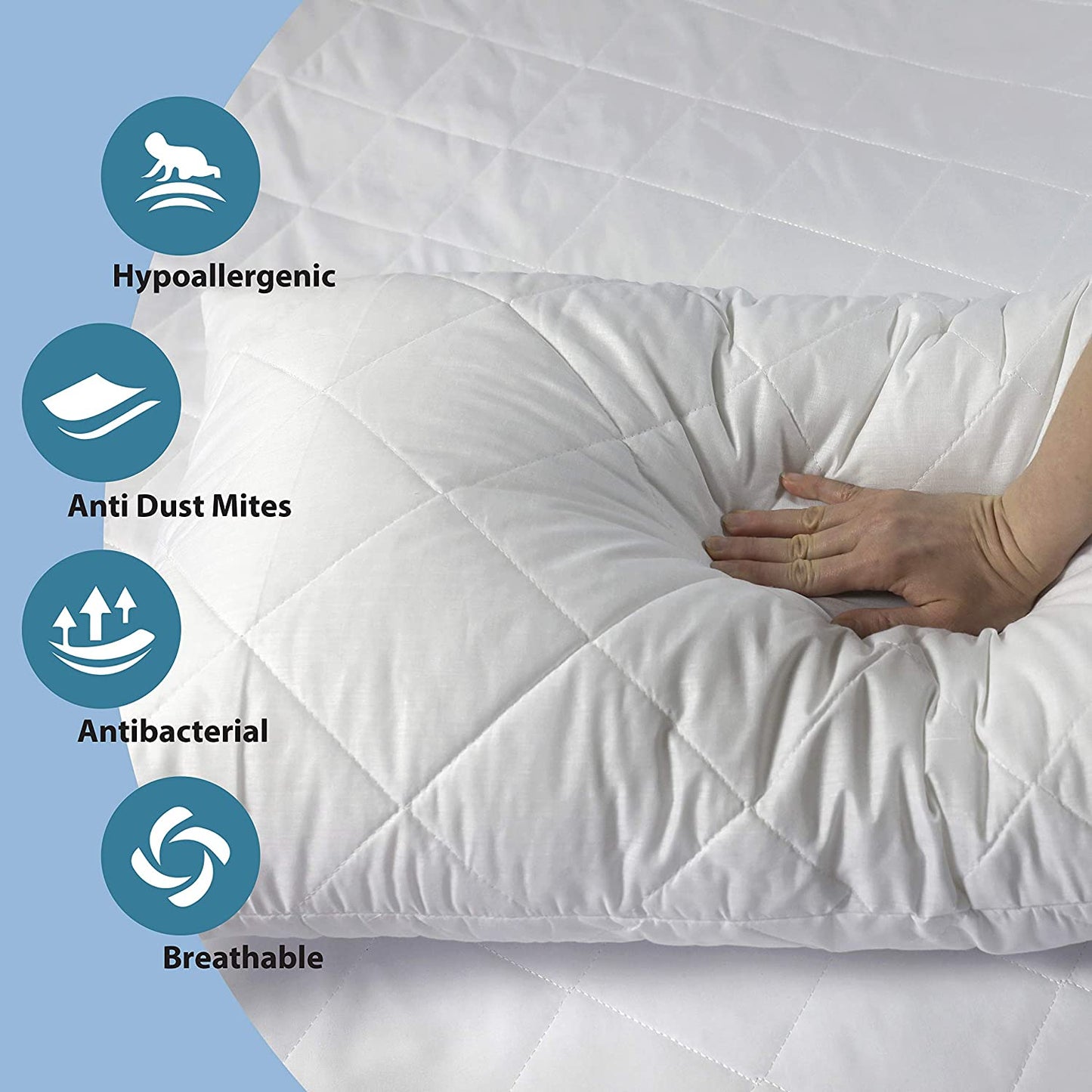 Luxury Pillow 2 Pack With Quilted Cover Hotel Quality Bed Pillows Soft Down Alternative Filled Best for Side, Stomach and Back Sleeper - seventhstitch