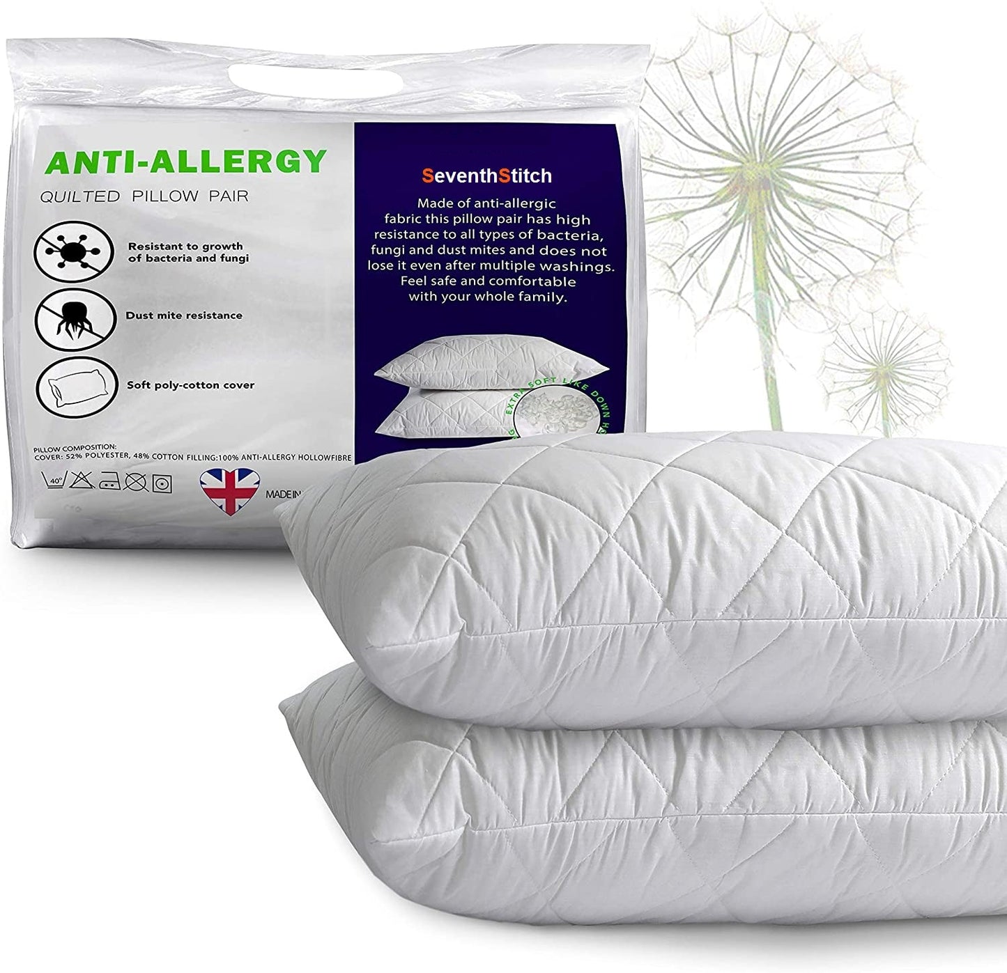 Luxury Pillow 2 Pack With Quilted Cover Hotel Quality Bed Pillows Soft Down Alternative Filled Best for Side, Stomach and Back Sleeper - seventhstitch