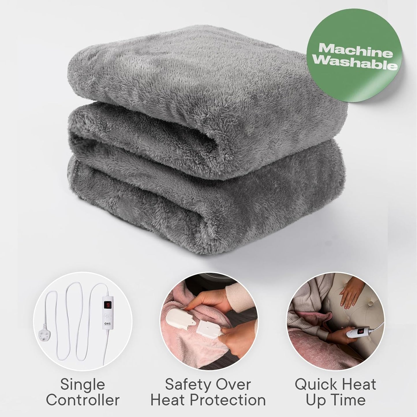 All Purpose Electric Heated Blanket Premium Quality Flannel fleece+ white Sherpa Bed Sofa Blanket