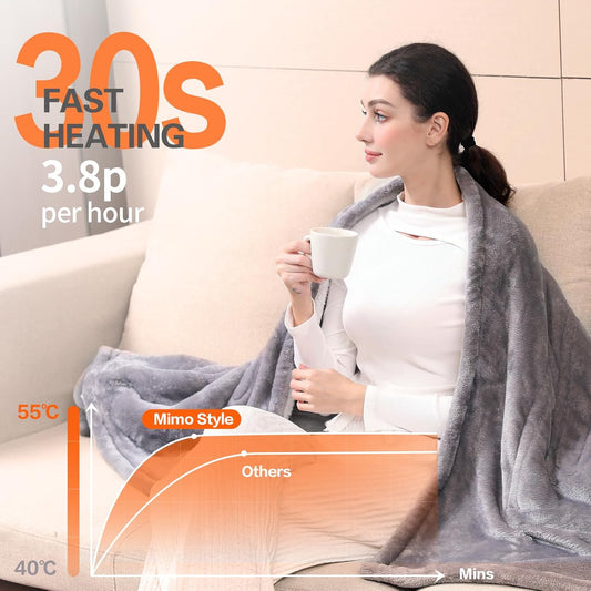 All Purpose Electric Heated Blanket Premium Quality Flannel fleece+ white Sherpa Bed Sofa Blanket