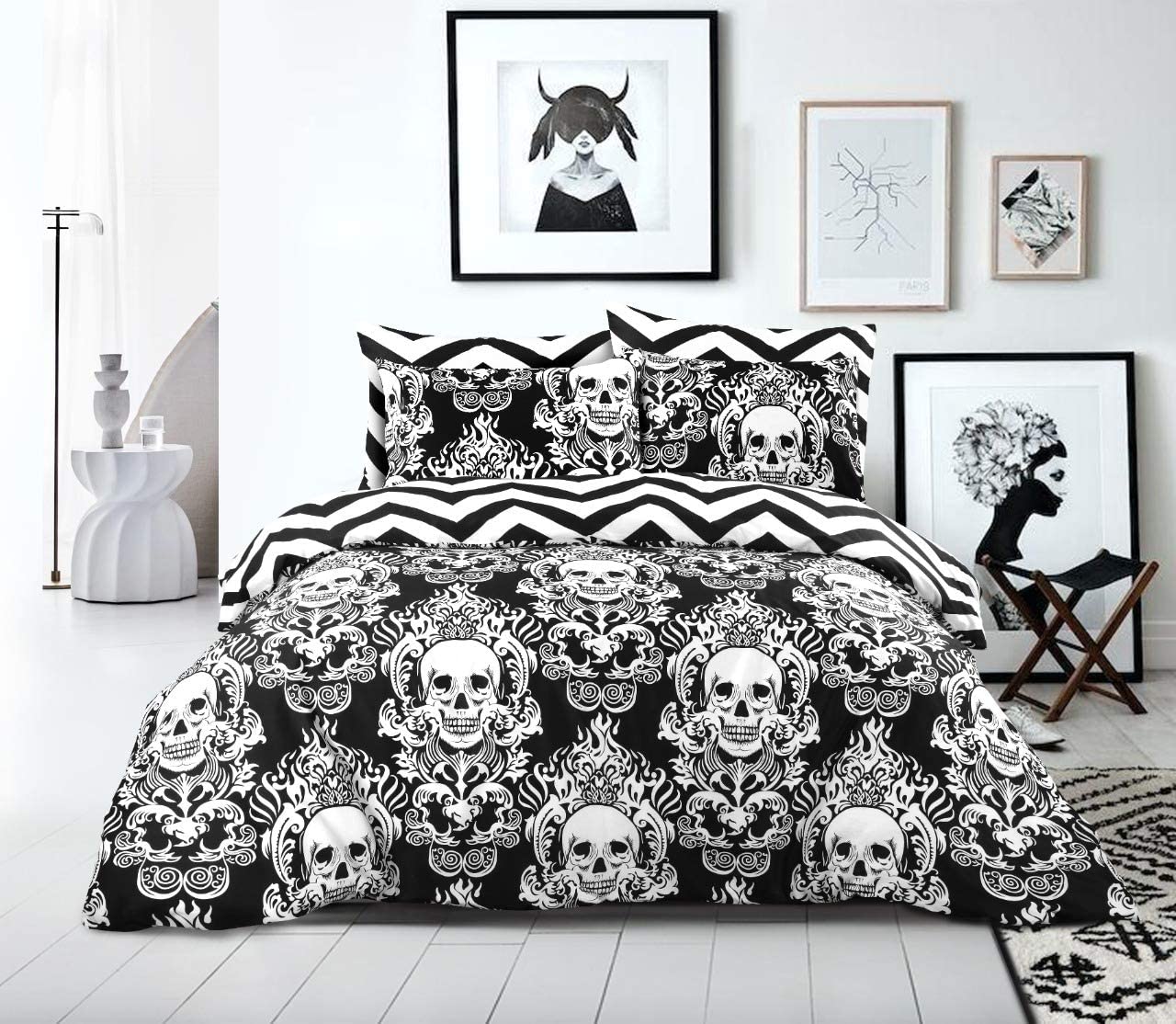 Skull Duvet Cover set 100% Cotton Gothic Bedding Sets Double King Super King Size Black Quilt Covers - seventhstitch