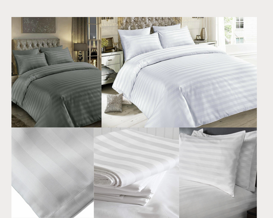 Luxury 600 Thread Count Bedding Satin Stripe Duvet Set 100% Egyptian Cotton Quilt Covers - seventhstitch