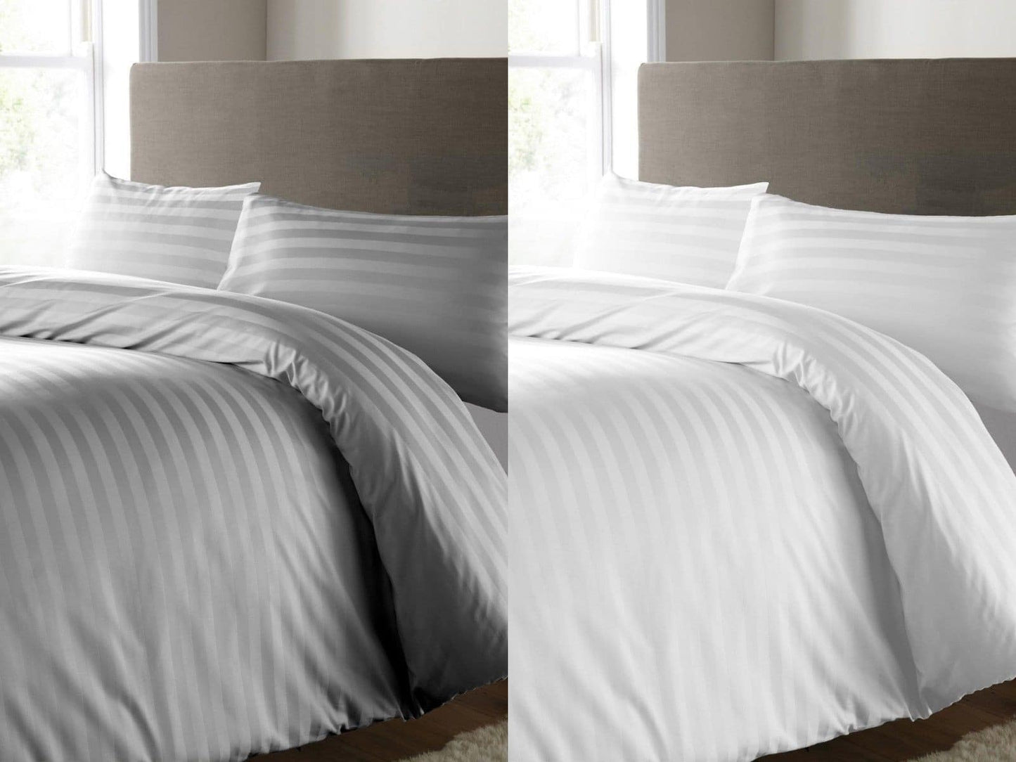 400 Thread Count Satin Stripe Duvet Cover 100% Egyptian Cotton Bedding White Grey - seventhstitch