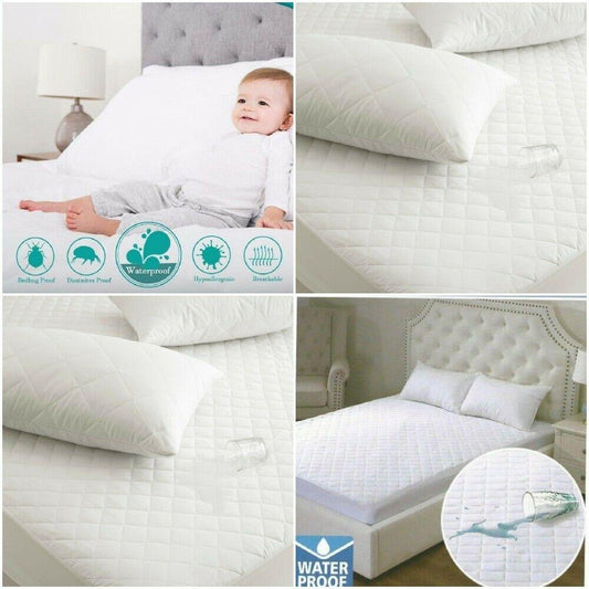 Extra Deep 100% Waterproof Quilted Mattress Protector Single Small Double King Super King Size - seventhstitch