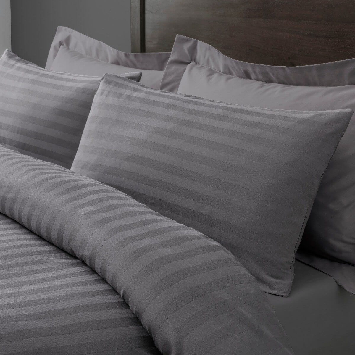 400 Thread Count Satin Stripe Duvet Cover 100% Egyptian Cotton Bedding White Grey - seventhstitch